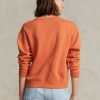 Orangefarbene Ralph Lauren Fleece-Pullover mit Rundhalsausschnitt für Damen