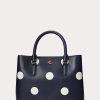 Raffinierte kleine Marcy-Umhängetaschen aus gepunktetem Leder für Damen in Marineblau/Vanille