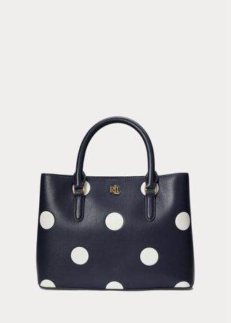 Raffinierte kleine Marcy-Umhängetaschen aus gepunktetem Leder für Damen in Marineblau/Vanille