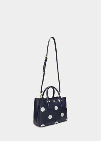 Raffinierte kleine Marcy-Umhängetaschen aus gepunktetem Leder für Damen in Marineblau/Vanille