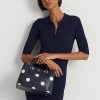 Raffinierte kleine Marcy-Umhängetaschen aus gepunktetem Leder für Damen in Marineblau/Vanille