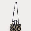 Raffinierte Marineblau/Modern Gold Damen Ralph Lauren Foliendruck Leder Medium Marcy Satchel Taschen