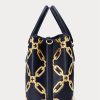 Raffinierte Marineblau/Modern Gold Damen Ralph Lauren Foliendruck Leder Medium Marcy Satchel Taschen