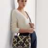 Raffinierte Marineblau/Modern Gold Damen Ralph Lauren Foliendruck Leder Medium Marcy Satchel Taschen