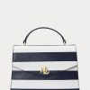 Raffinierte, marineblau/weiß gestreifte Damen-Umhängetaschen aus gestreiftem Leder von Ralph Lauren, mittlere Farrah