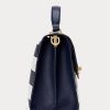 Raffinierte, marineblau/weiß gestreifte Damen-Umhängetaschen aus gestreiftem Leder von Ralph Lauren, mittlere Farrah