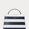 Raffinierte, marineblau/weiß gestreifte Damen-Umhängetaschen aus gestreiftem Leder von Ralph Lauren, mittlere Farrah