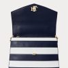 Raffinierte, marineblau/weiß gestreifte Damen-Umhängetaschen aus gestreiftem Leder von Ralph Lauren, mittlere Farrah