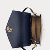 Raffinierte, marineblau/weiß gestreifte Damen-Umhängetaschen aus gestreiftem Leder von Ralph Lauren, mittlere Farrah