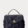 Raffinierte Marineblaue Damen Ralph Lauren Gesteppte Leder Mittelgroße Farrah Satchel Taschen