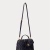 Raffinierte Marineblaue Damen Ralph Lauren Gesteppte Leder Mittelgroße Farrah Satchel Taschen