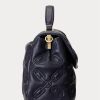 Raffinierte Marineblaue Damen Ralph Lauren Gesteppte Leder Mittelgroße Farrah Satchel Taschen
