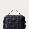 Raffinierte Marineblaue Damen Ralph Lauren Gesteppte Leder Mittelgroße Farrah Satchel Taschen