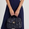 Raffinierte Marineblaue Damen Ralph Lauren Gesteppte Leder Mittelgroße Farrah Satchel Taschen