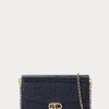 Raffinierte, marineblaue Damen-Umhängetasche „Adair“ aus geprägtem Leder von Ralph Lauren
