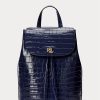 Raffinierte, marineblaue mittelgroße Winny-Rucksäcke aus geprägtem Leder von Ralph Lauren für Damen
