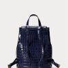 Raffinierte, marineblaue mittelgroße Winny-Rucksäcke aus geprägtem Leder von Ralph Lauren für Damen