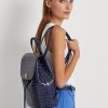 Raffinierte, marineblaue mittelgroße Winny-Rucksäcke aus geprägtem Leder von Ralph Lauren für Damen
