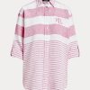 Rosa gestreifte Oversize-Leinenhemden von Ralph Lauren für Damen