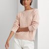 Rosa Ralph Lauren Aran-Strickpullover aus Baumwolle mit U-Boot-Ausschnitt für Damen