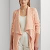 Rosa Ralph Lauren Damen Strickjacken mit Zopfmuster aus Leinen-Baumwolle