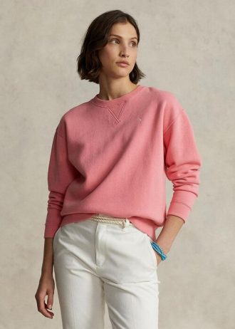 Rosa Ralph Lauren Fleece-Pullover mit Rundhalsausschnitt für Damen