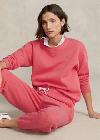 Rosa Ralph Lauren Fleece-Pullover mit Rundhalsausschnitt für Damen
