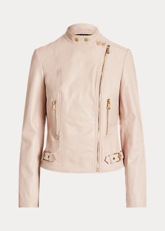 Rosa Ralph Lauren Lammfell-Motorradjacken für Damen