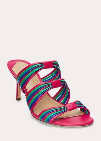 Rosa Ralph Lauren Lorraine Sandalen aus gestreiftem Nappaleder für Damen