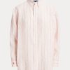Rosa Ralph Lauren Relaxed Fit Gestreifte Leinenhemden für Damen