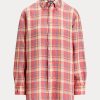 Rosa Ralph Lauren Relaxed Fit Karierte Leinenhemden für Damen