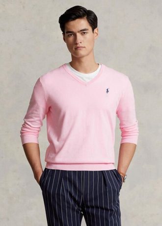 Rosa Ralph Lauren Slim Fit Pullover aus strukturierter Baumwolle für Herren