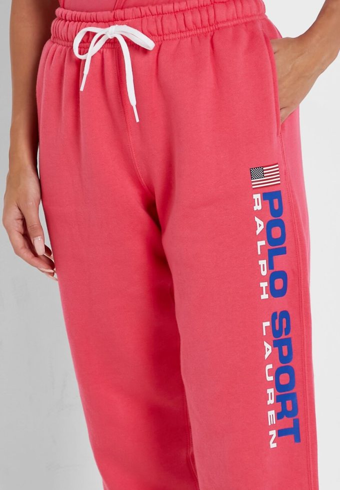Rosafarbene Ralph Lauren Jogginghose mit hoher Taille und Knöchelpartie für Damen