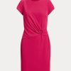 Rosafarbenes, kurzärmliges Kleid aus Stretch-Jersey von Ralph Lauren für Damen