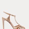 Roségoldfarbene Ralph Lauren Wells Sandalen aus Wildleder und Leder mit Verzierung für Damen