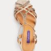 Roségoldfarbene Ralph Lauren Wells Sandalen aus Wildleder und Leder mit Verzierung für Damen