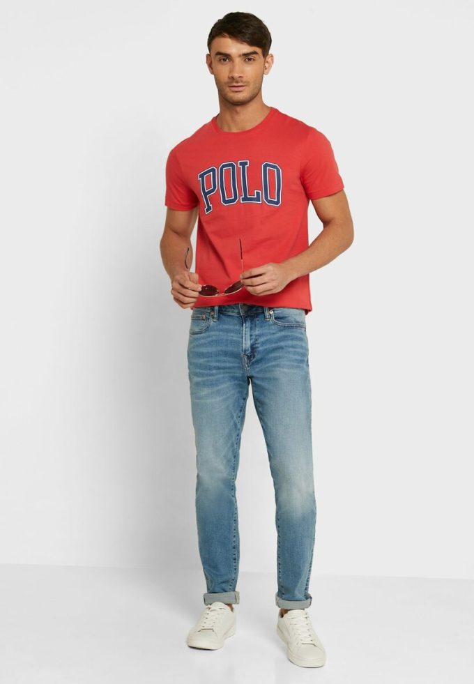 Rote Herren-T-Shirts mit Rundhalsausschnitt und Slogan von Ralph Lauren