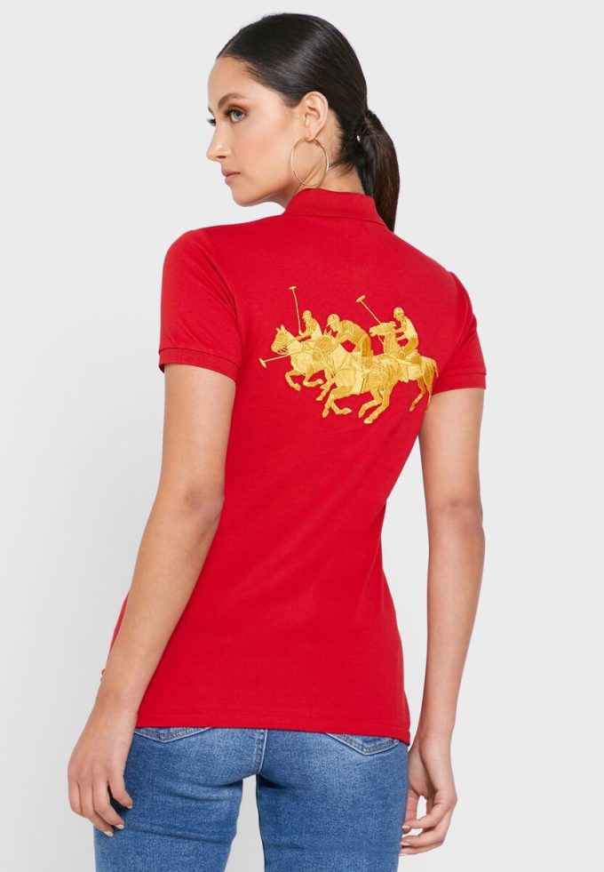 Rote Poloshirts für Damen von Ralph Lauren mit Knopfdetail