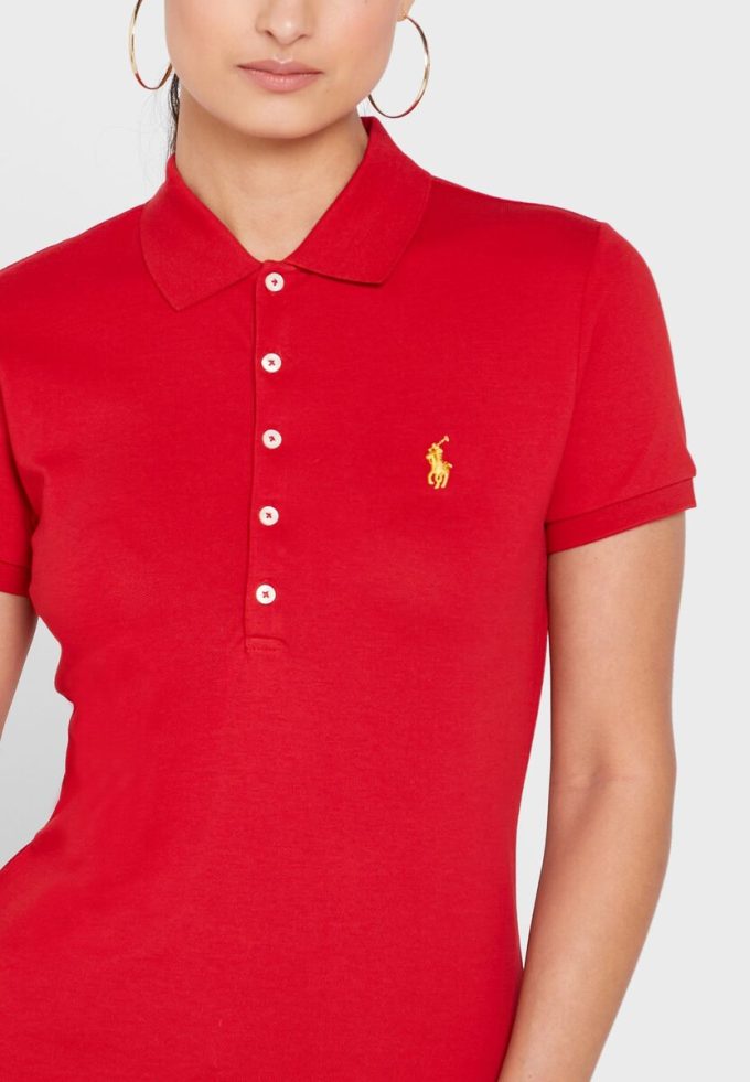 Rote Poloshirts für Damen von Ralph Lauren mit Knopfdetail