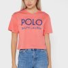 Rote Ralph Lauren Grafik-Logo-T-Shirts für Damen