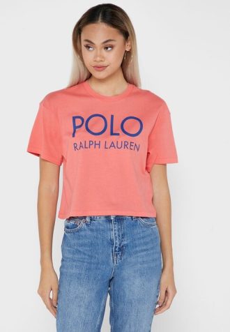 Rote Ralph Lauren Grafik-Logo-T-Shirts für Damen