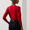 Rote Ralph Lauren Langarm-Pullover aus Wolle mit V-Ausschnitt für Damen
