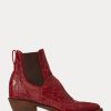 Rote Ralph Lauren Lottie bestickte Lederstiefel für Damen