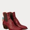 Rote Ralph Lauren Lottie bestickte Lederstiefel für Damen
