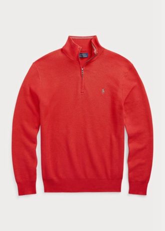 Rote Ralph Lauren Pullover aus Baumwolle mit Viertelreißverschluss und Netzstrick für Herren