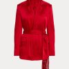 Rote Ralph Lauren Quinton Satinjacken mit Gürtel für Damen