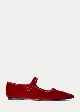 Rote, spitze Mary Jane-Schuhe aus Samt für Damen von Ralph Lauren