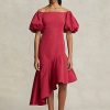Rotes, asymmetrisches Taftkleid mit Rüschen von Ralph Lauren für Damen