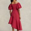 Rotes, asymmetrisches Taftkleid mit Rüschen von Ralph Lauren für Damen
