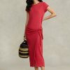 Rotes Leinenjerseykleid mit Bindedetail für Damen von Ralph Lauren